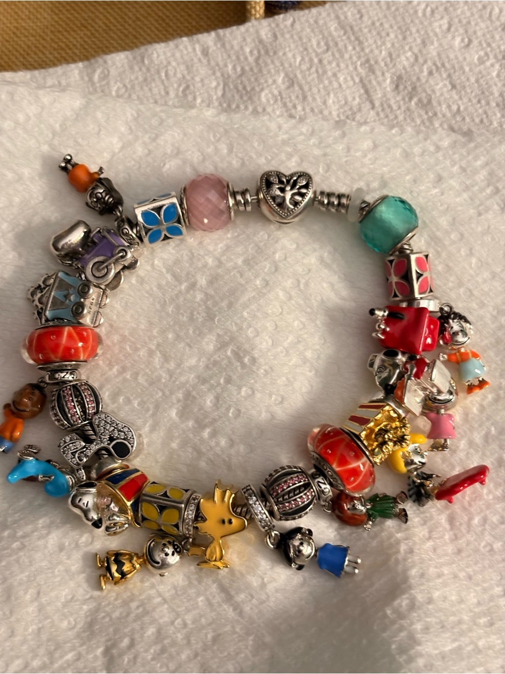 Pandora family bracelet with Peanut themed charms
